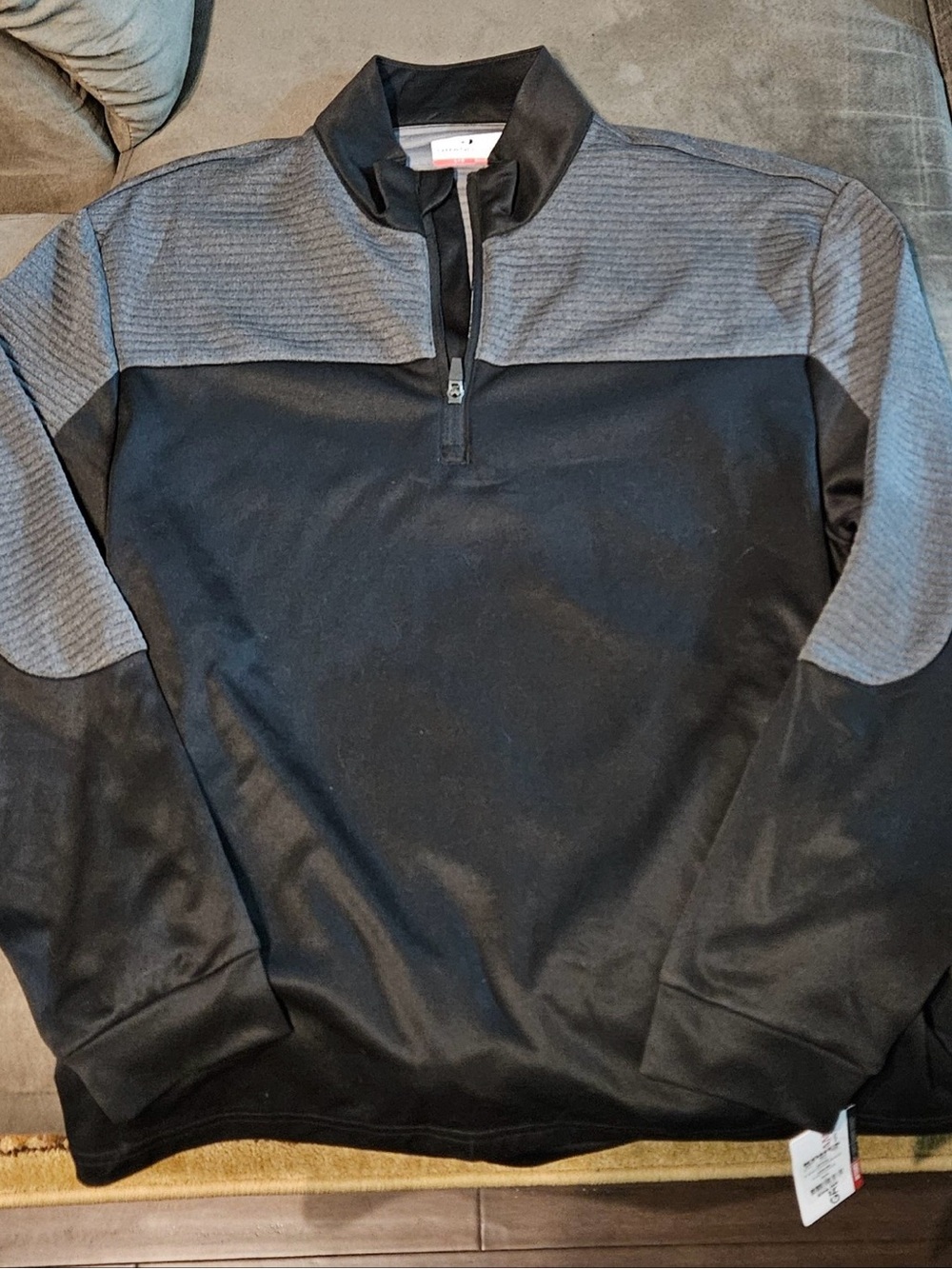 Grand Slam Large Men's Black and Gray Quarter-Zip Pullover Sweater